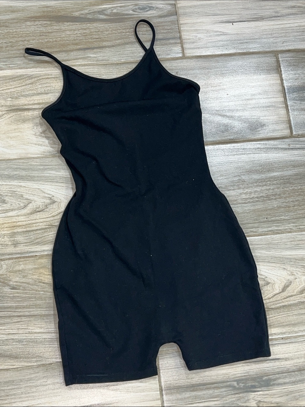 Black Spaghetti-Strap One-Piece Bodysuit